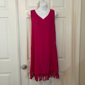 For Cynthia Fuchsia Sleeveless Mini Dress with Fringe